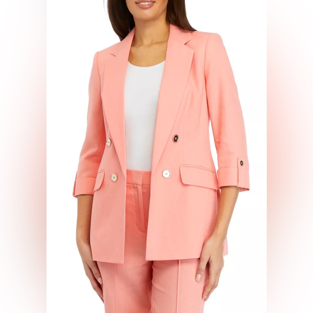 THE LIMITED Women's Linen Faux Double Breasted Blazer Peach Color Jacket Large